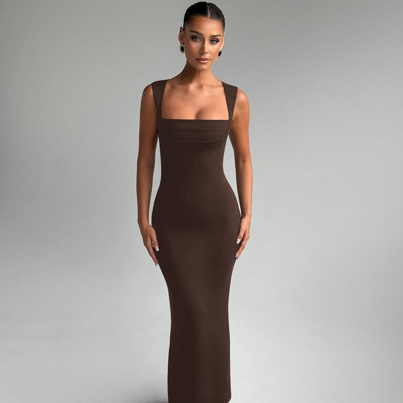 Womens Slim Fit Square Neck Dress