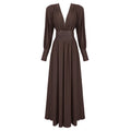 French-Style Pleated Dress with V-Neck Long Sleeves
