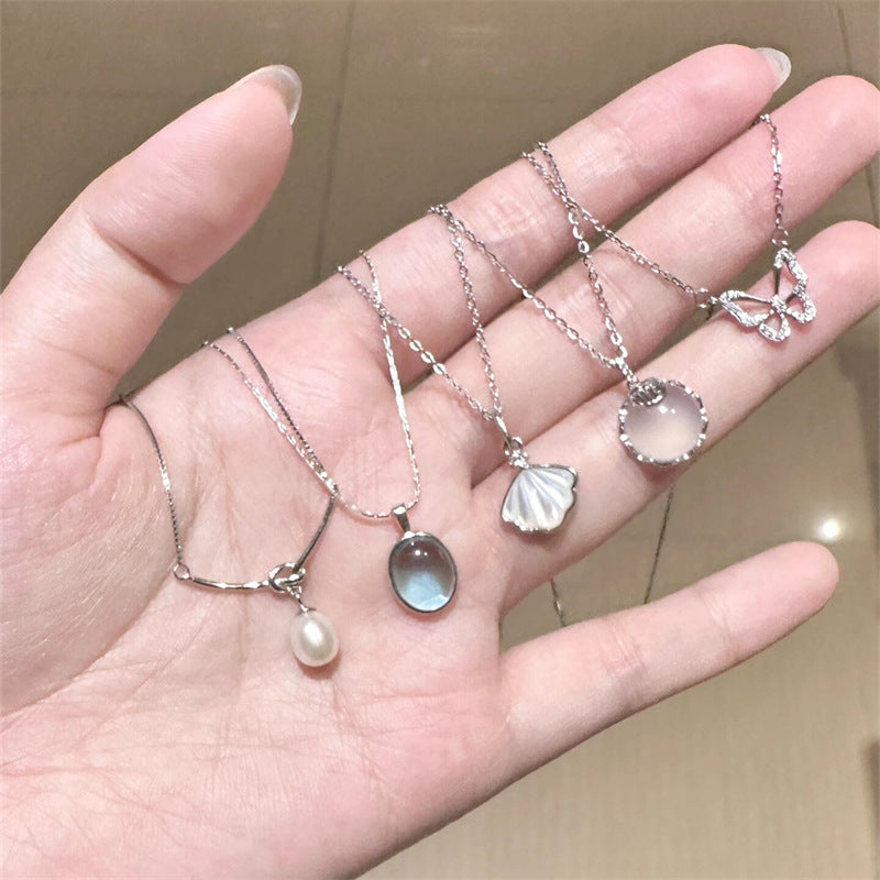 S925 Sterling Silver Aquamarine Butterfly Necklace