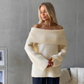 Autumn Winter Solid Color Sexy Slim-Fit Off-Shoulder Sweater with Lapel Collar