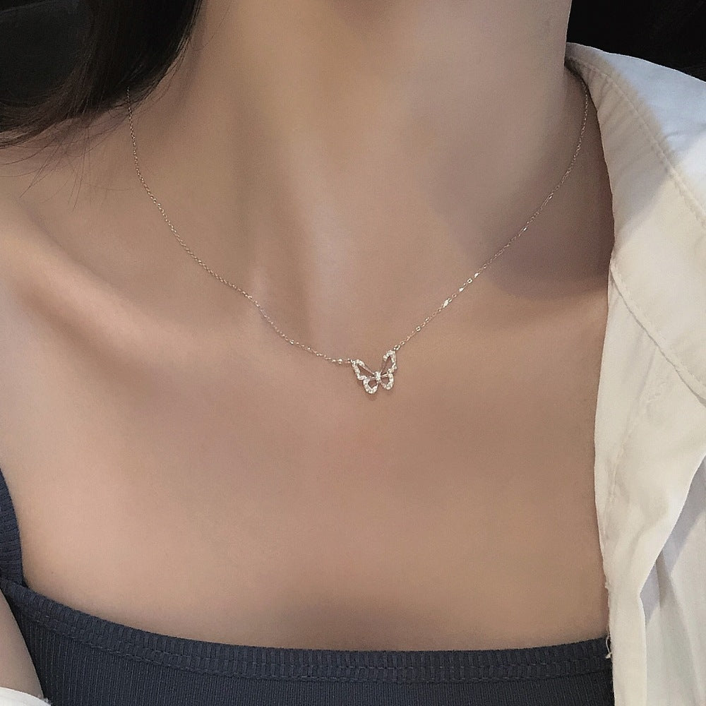S925 Sterling Silver Aquamarine Butterfly Necklace