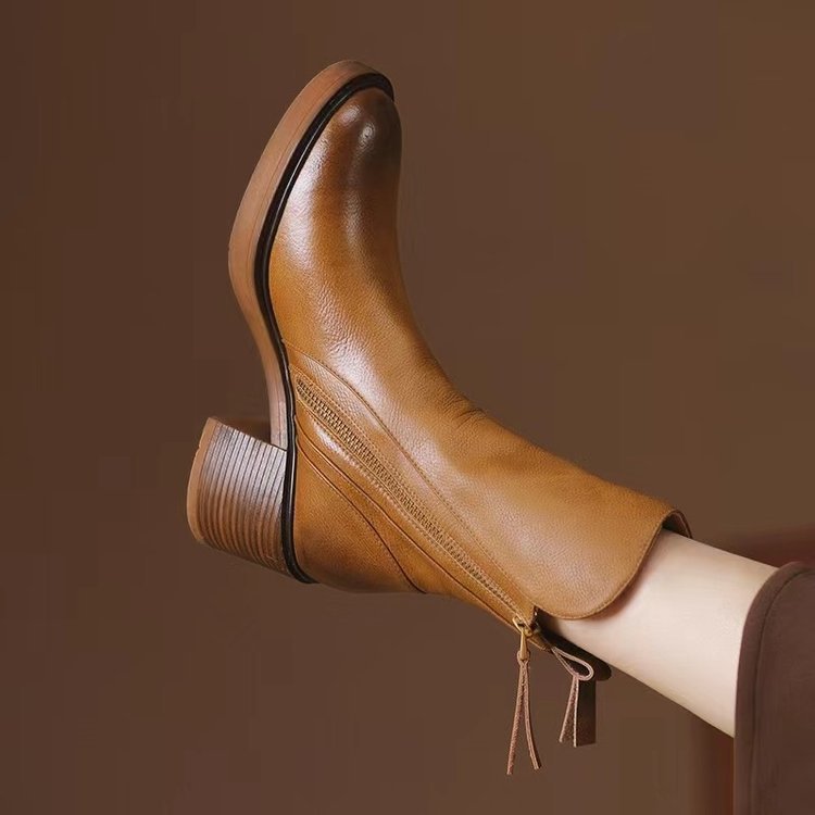 Womens Vintage Chunky Heel Ankle Boots