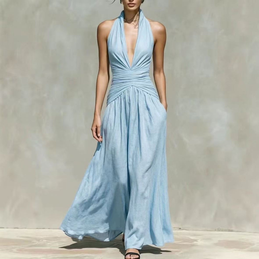 Elegant Halter Neck Deep V-Neck Dress