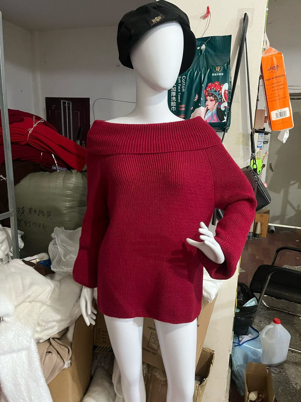 Autumn Winter Solid Color Sexy Slim-Fit Off-Shoulder Sweater with Lapel Collar