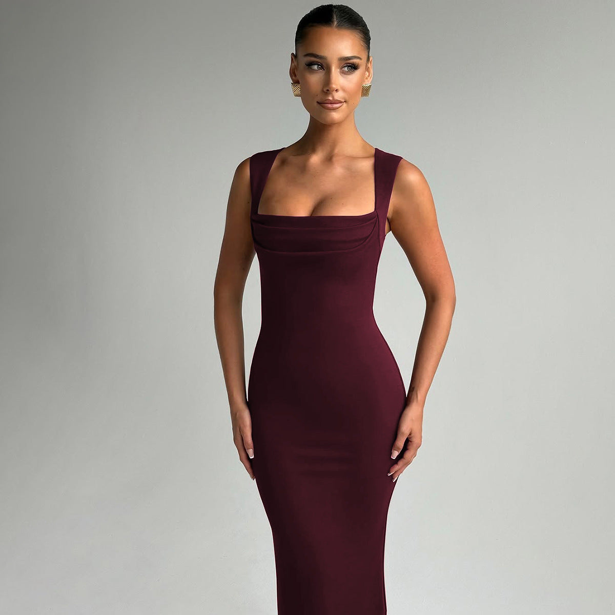 Womens Slim Fit Square Neck Dress