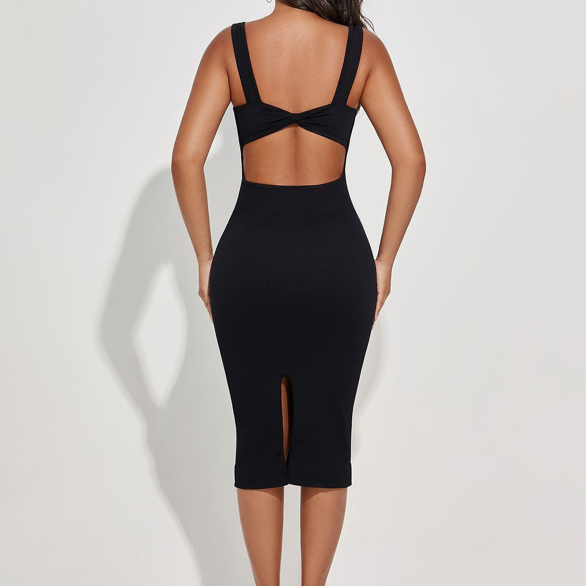 Square Neck Bodycon Mid-Length Dress