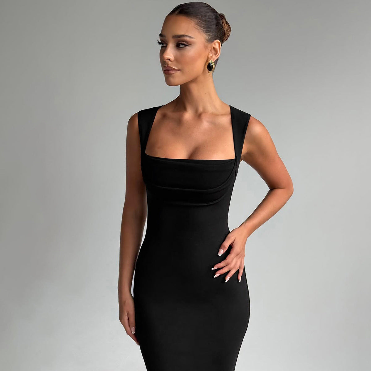 Womens Slim Fit Square Neck Dress