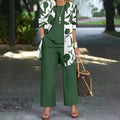 Womens Casual Printed Long Sleeve Cardigan Top and Pants Set