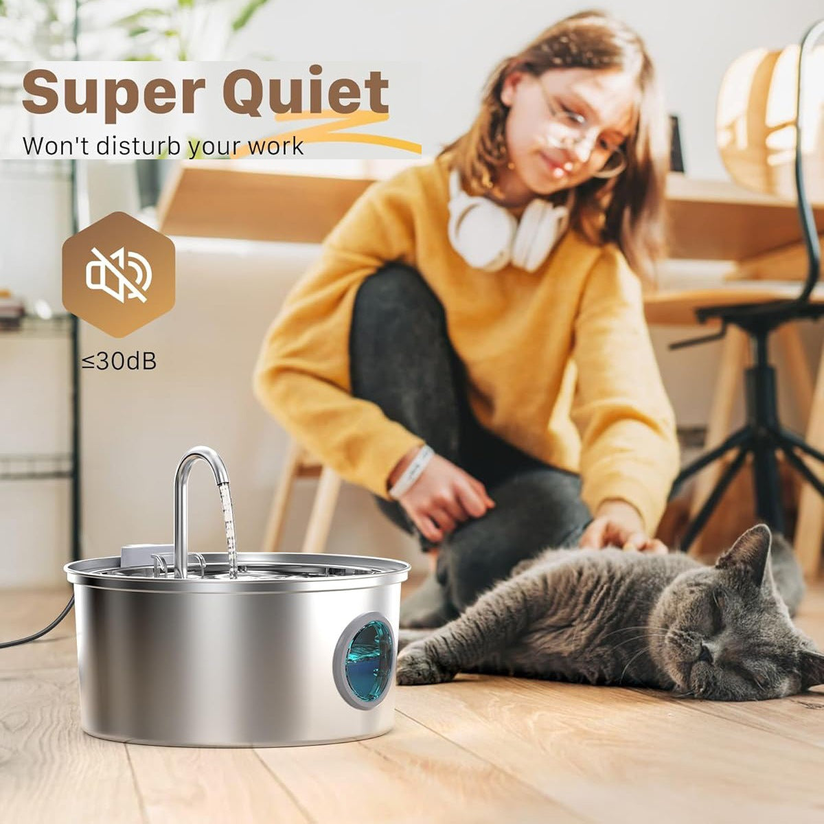 3.2L Stainless Steel Pet Water Fountain with Quiet Pump