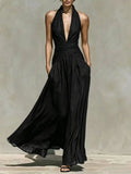 Elegant Halter Neck Deep V-Neck Dress