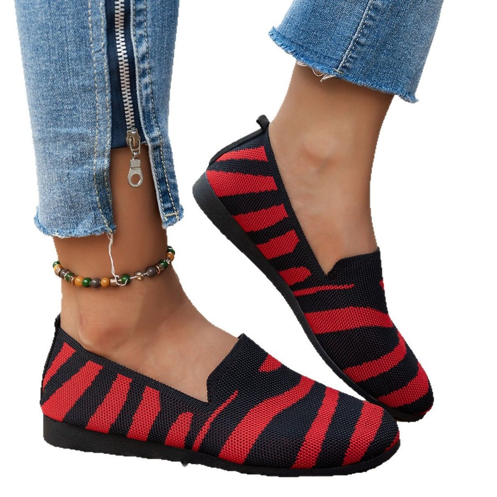 Womens Casual Knitted Slip On Flat Shoes