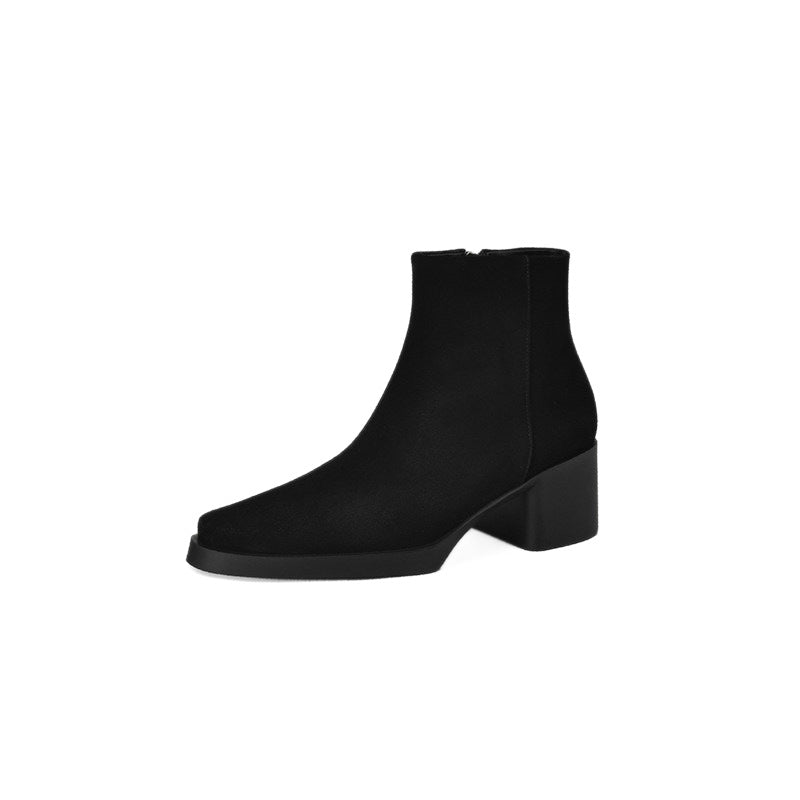 Genuine Leather Vintage Ankle Boots with Chunky Heel