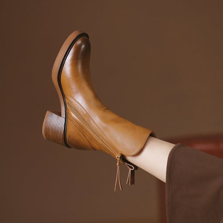 Womens Vintage Chunky Heel Ankle Boots