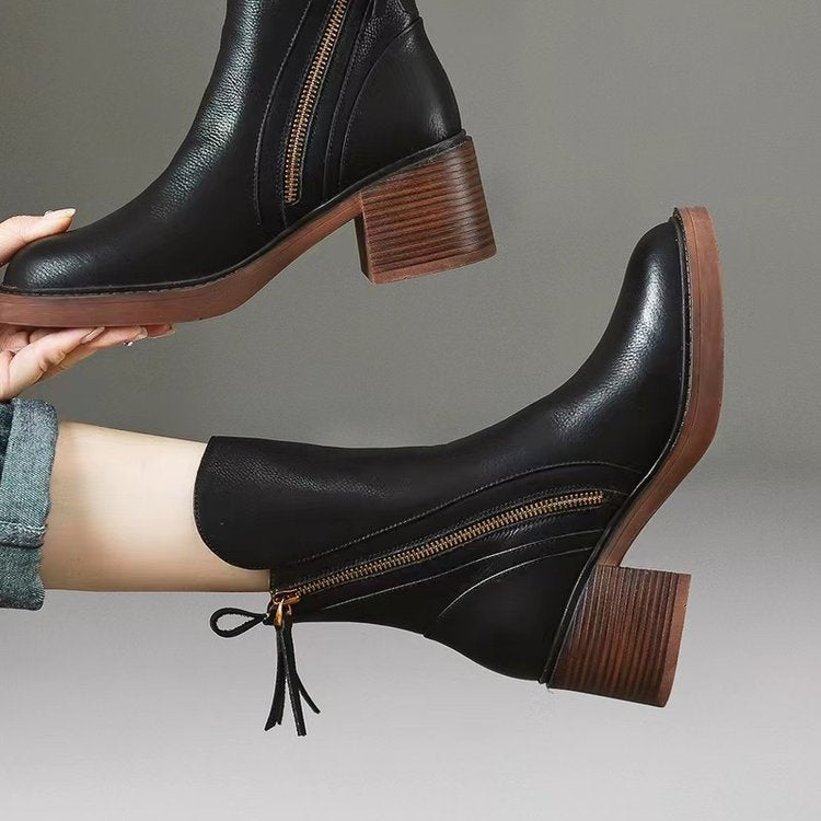 Womens Vintage Chunky Heel Ankle Boots