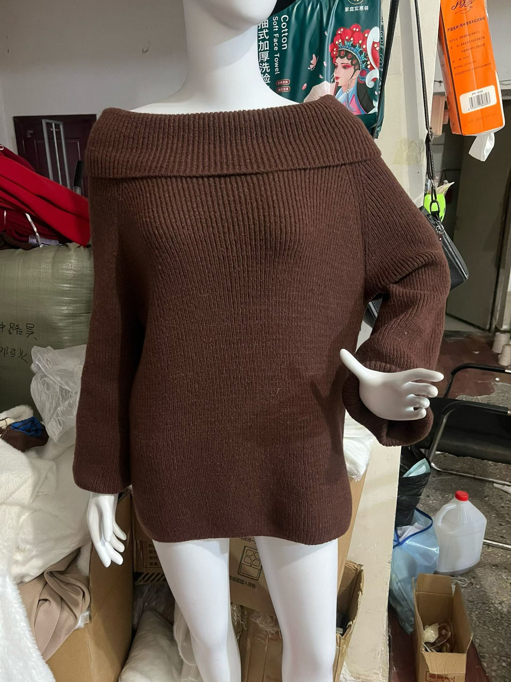 Autumn Winter Solid Color Sexy Slim-Fit Off-Shoulder Sweater with Lapel Collar