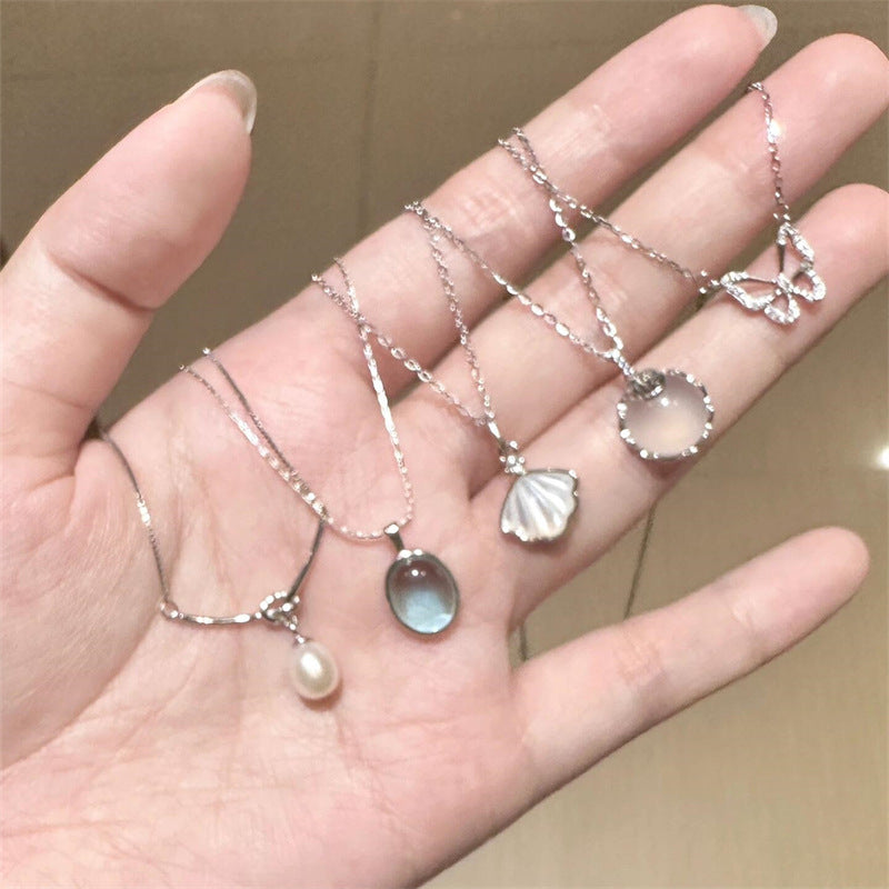 S925 Sterling Silver Aquamarine Butterfly Necklace